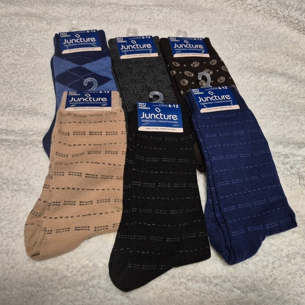 Juncture Mens Fashion Socks 6 Pair Bundle Argyle Paisley Crew Dress Socks 6-12